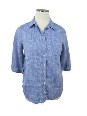 Chico's Linen Blue Button Up Top LIKE NEW Women's Plus Size 16/18
